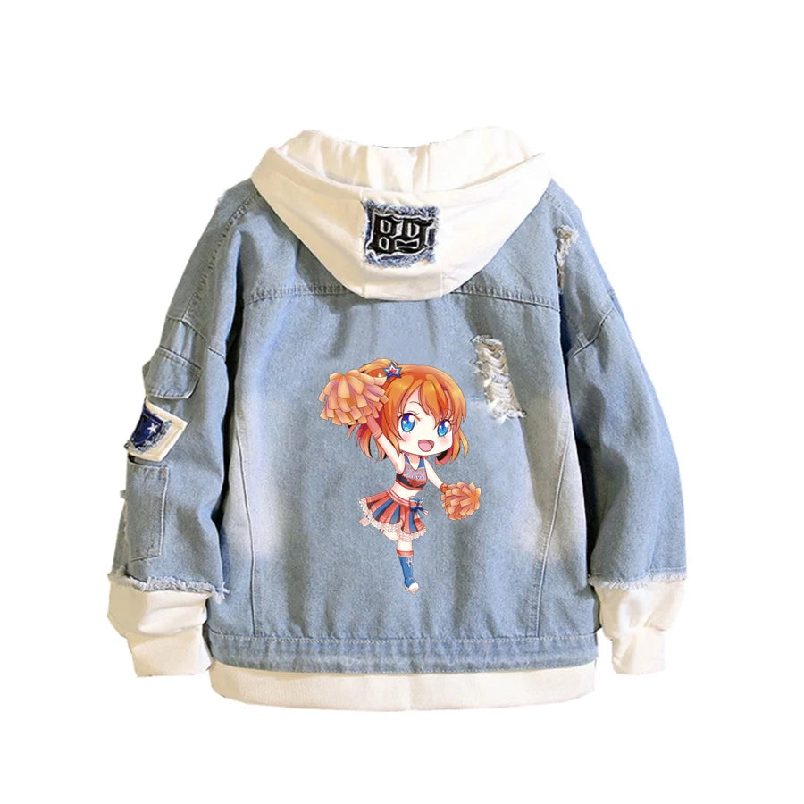 Anime Love Denim Hoodie Jacket