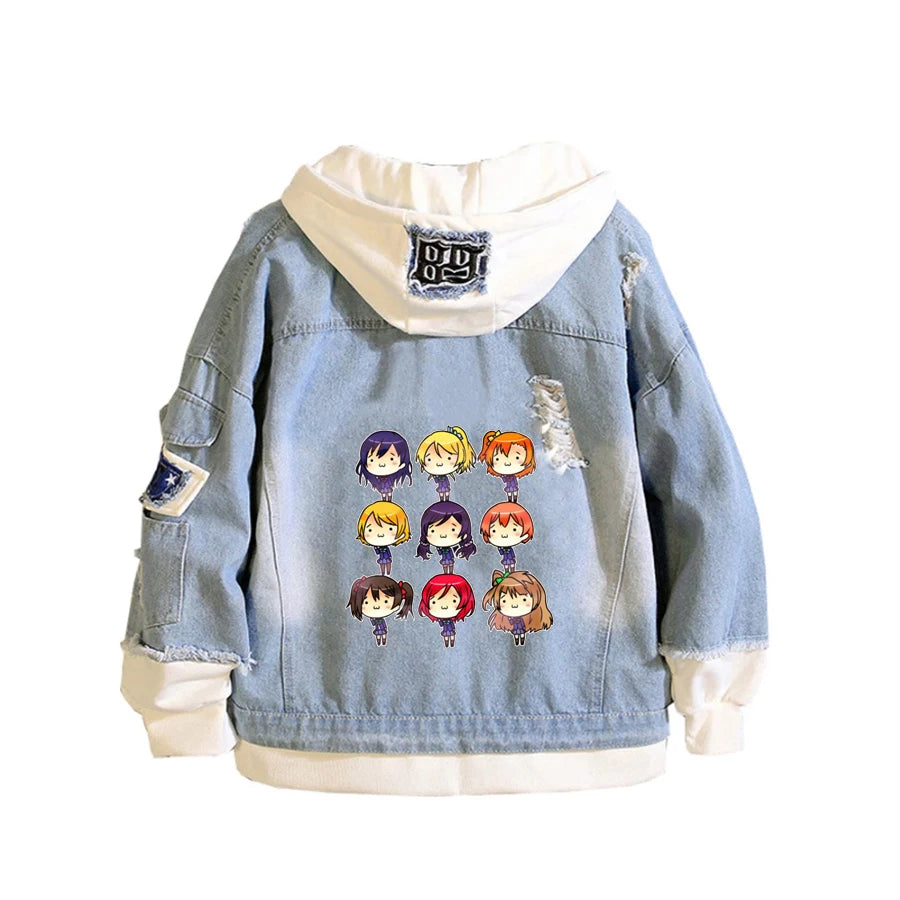 Anime Love Denim Hoodie Jacket