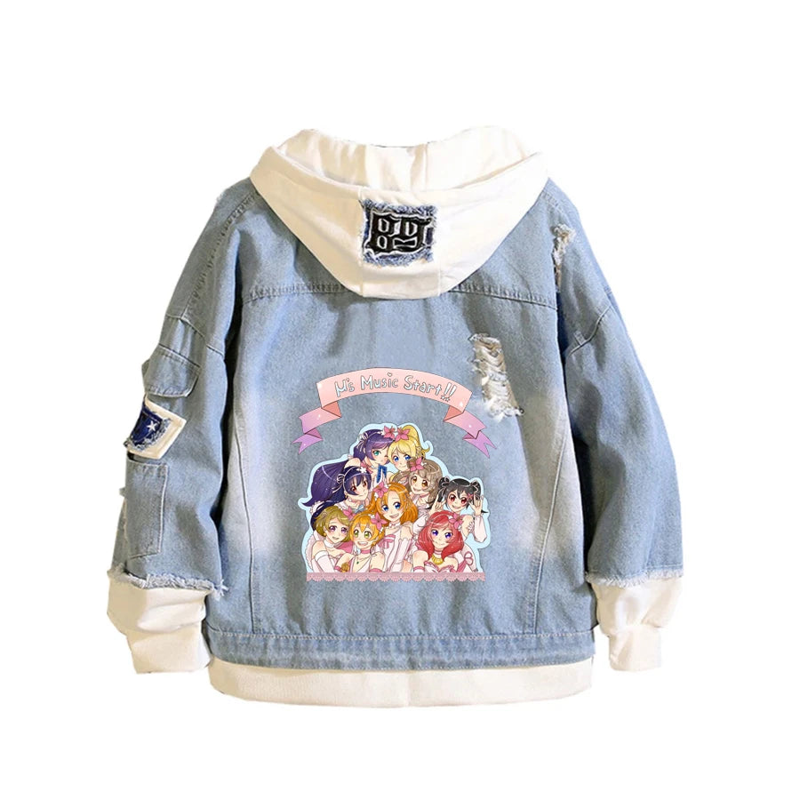 Anime Love Denim Hoodie Jacket