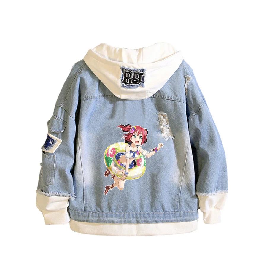 Anime Love Denim Hoodie Jacket