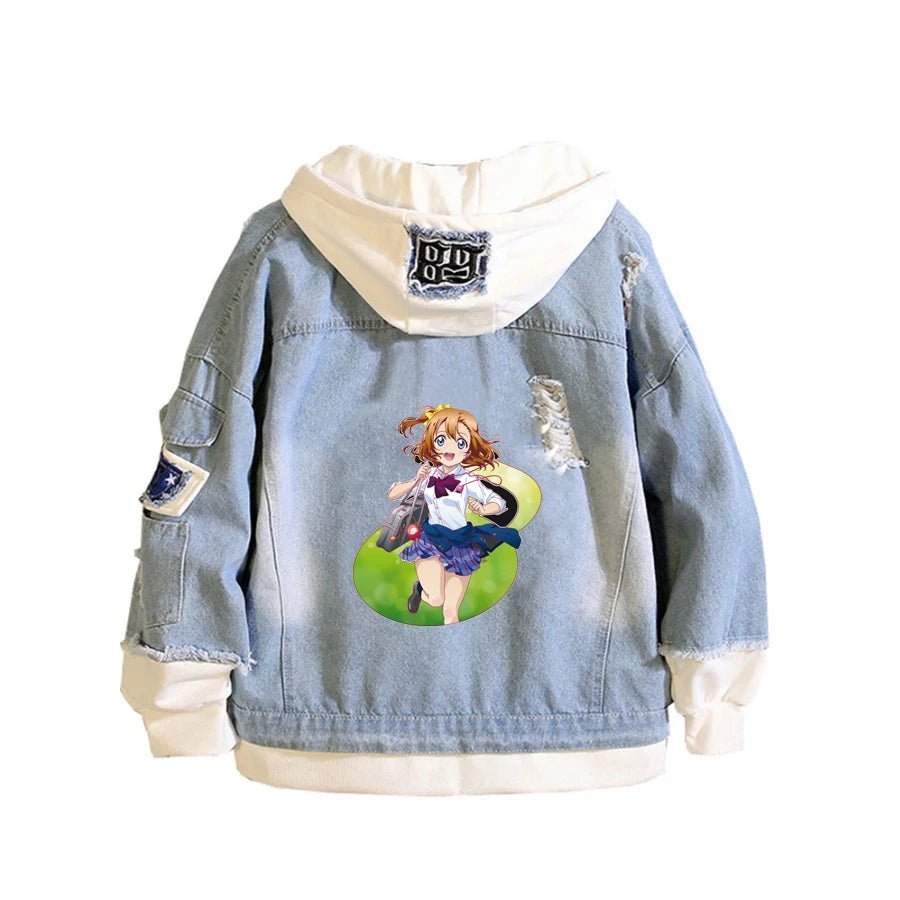 Anime Love Denim Hoodie Jacket