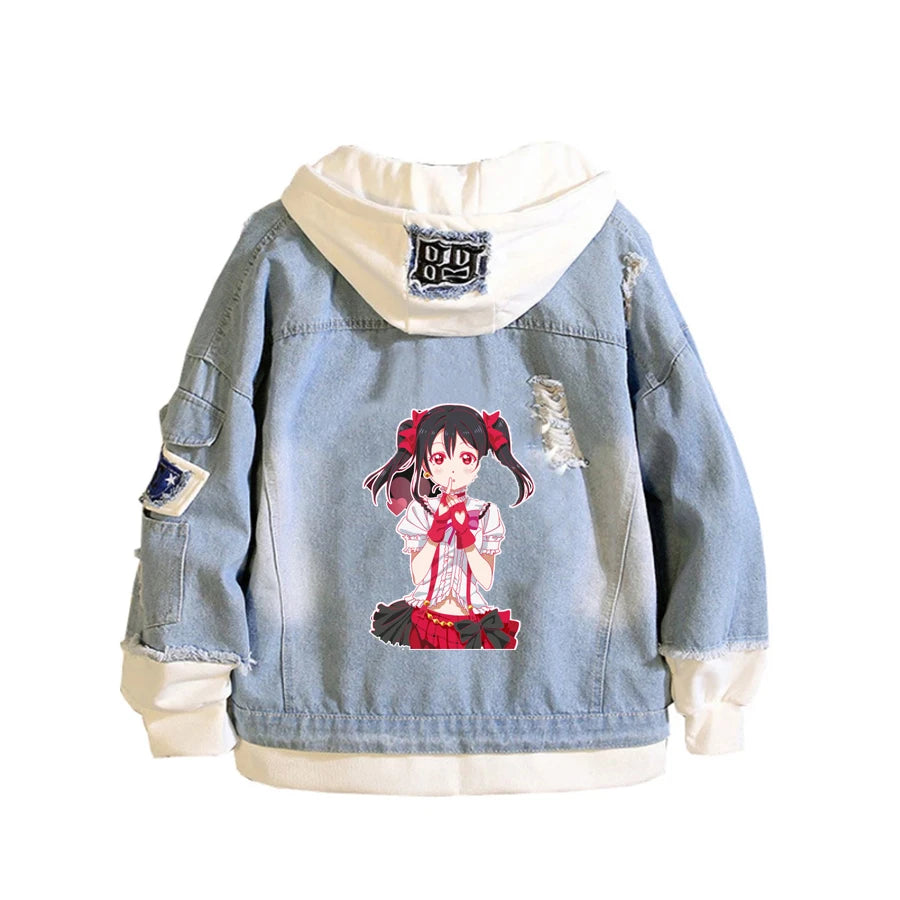 Anime Love Denim Hoodie Jacket