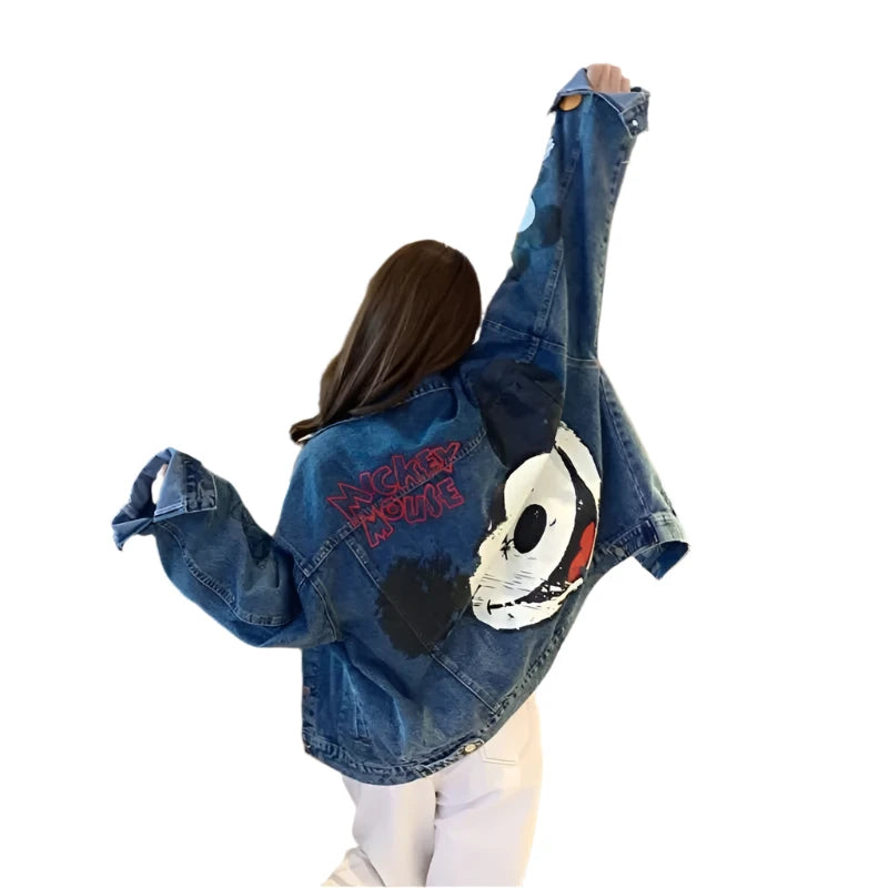 Retro MM Cartoon Printed Denim Jacket